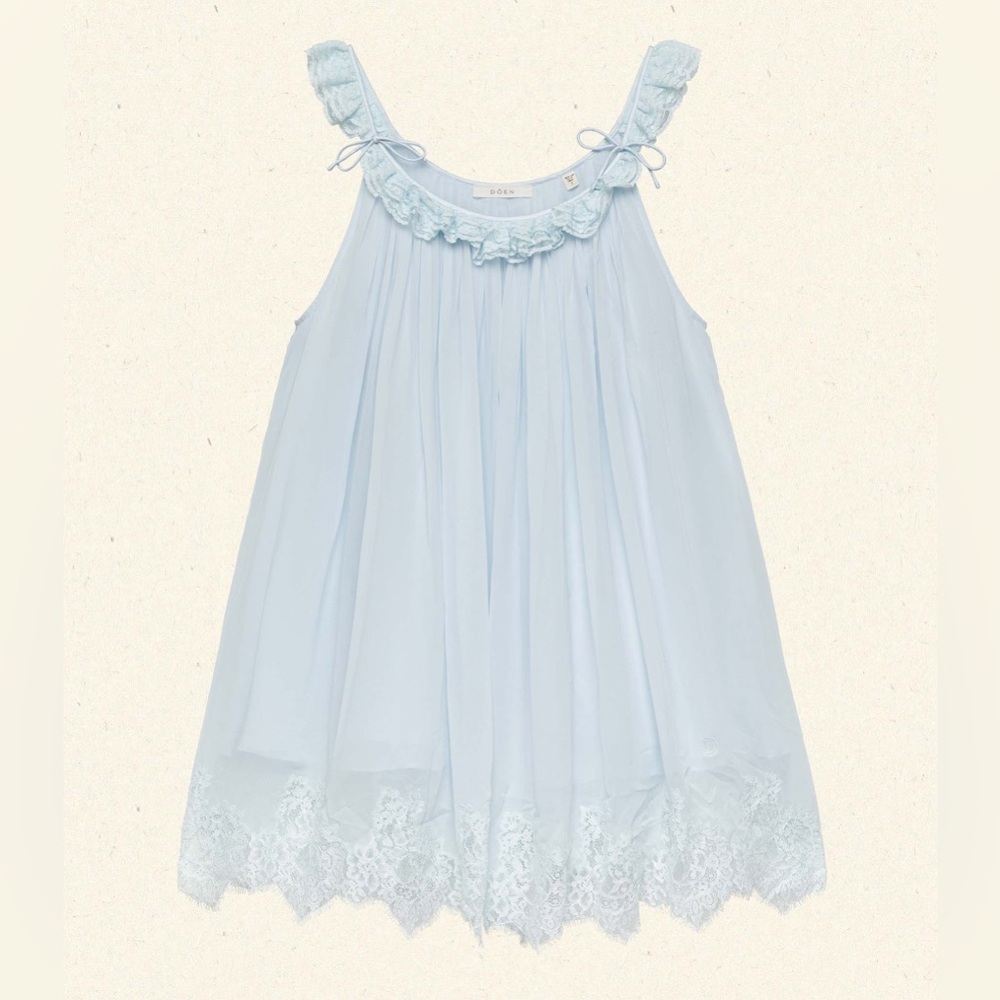 DOEN Cecilia Dress in Alice Blue with Lace Trim